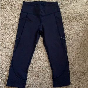 lululemon navy cropped leggings with sheer pannels
